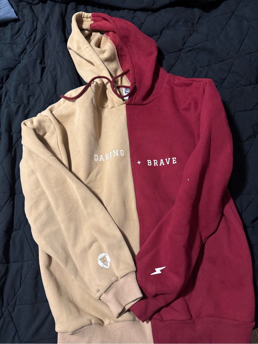 Gryffindor Daring + Brave Two-Tone Hoodie - Tan and Burgundy